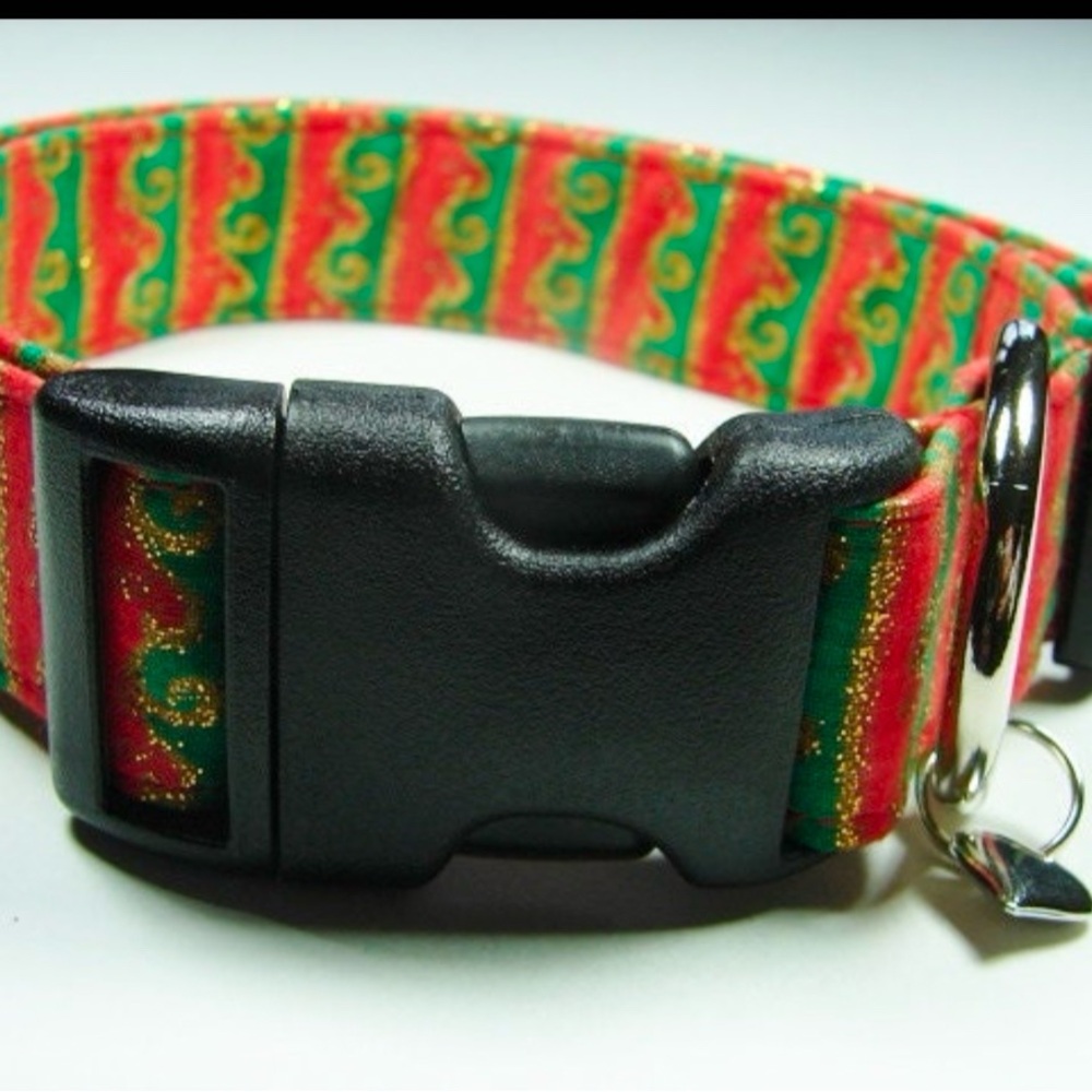 💚❤️Sale❤️💚 Christmas red,green &gold Colorful Pet Collar with Black Buckle